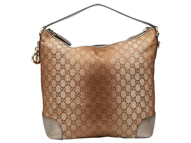 Gucci GG Canvas Heart Bit Bamboo Shoulder Bag Brown Leather Cloth