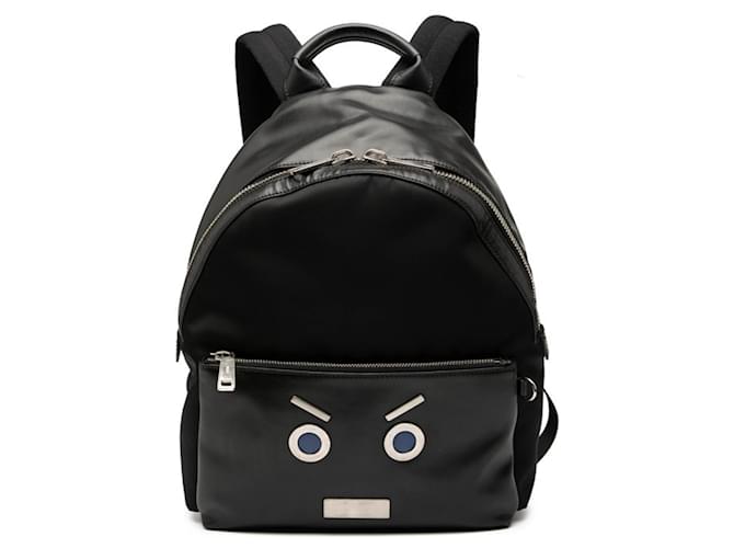 Fendi Face Backpack 7VZ012 Black Leather Nylon ref.2625641 - Joli