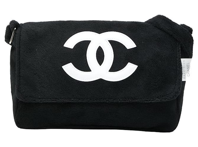Chanel Coco Mark Novelty Crossbody Shoulder Bag Black White Faux