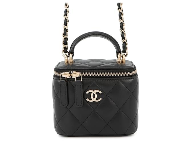 Vanity Chanel Chain Shoulder Bag in Black and Champagne Gold