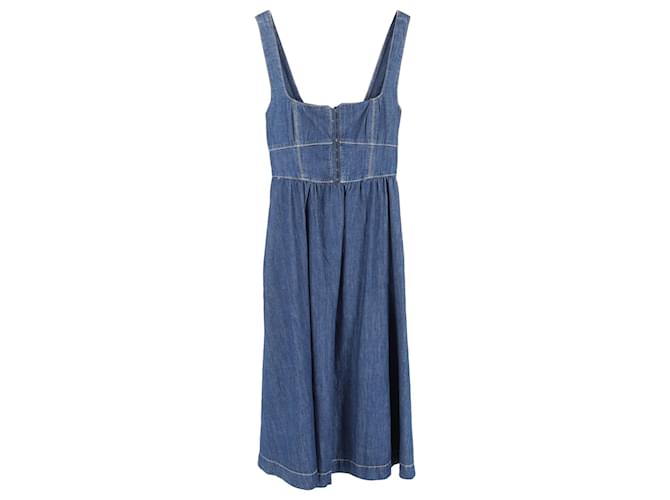 tagliatelle denim midi dress Reformation Tagliatelle Denim Midi Dress