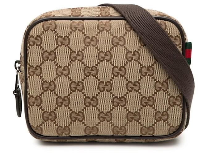 Gucci GG Canvas Crossbody Shoulder Bag Brown Beige Leather Cloth