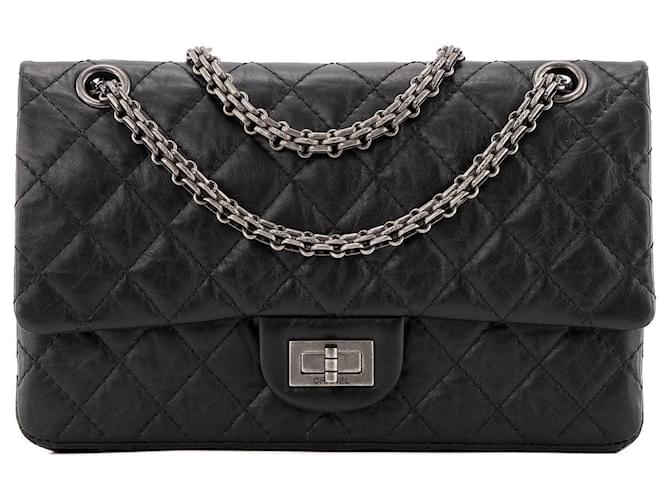 CHANEL - 2.55 Chanel Black Crinkled Leather Shoulder Bag ref
