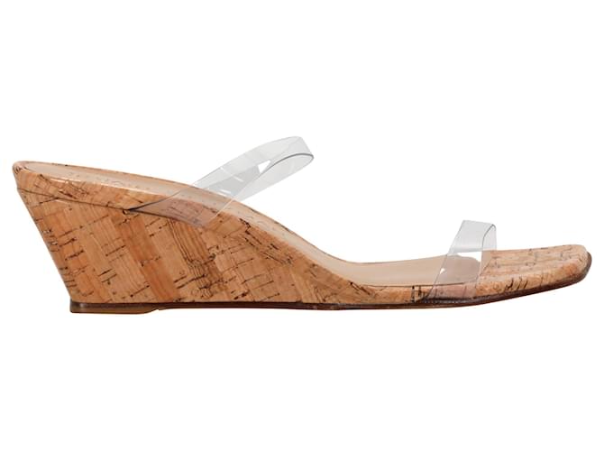 Stuart Weitzman Aleena 50 Cork Wedge Sandals in Clear PVC White