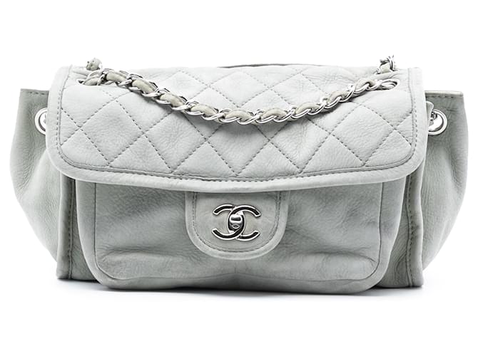 Chanel Gray Calfskin French Riviera Shoulder Bag Brown Leather