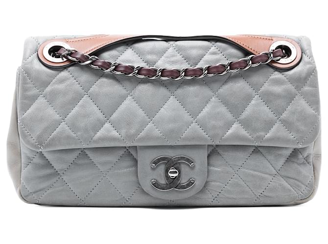 Chanel Gray Medium Iridescent Calfskin In The Mix Flap Brown