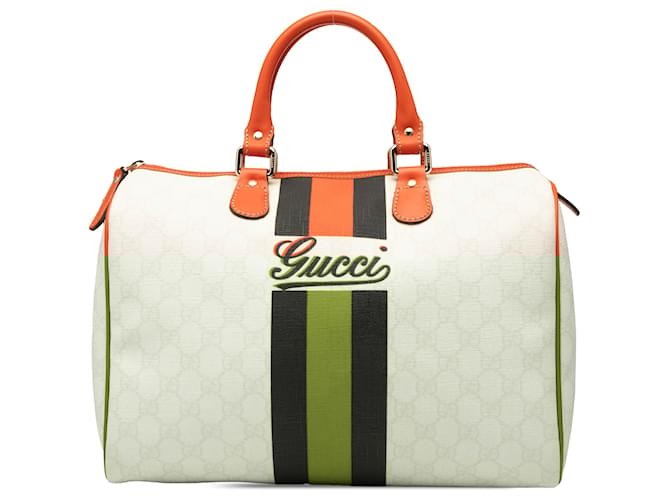 Gucci White GG Supreme Joy Web Boston Pony-style calfskin Cloth