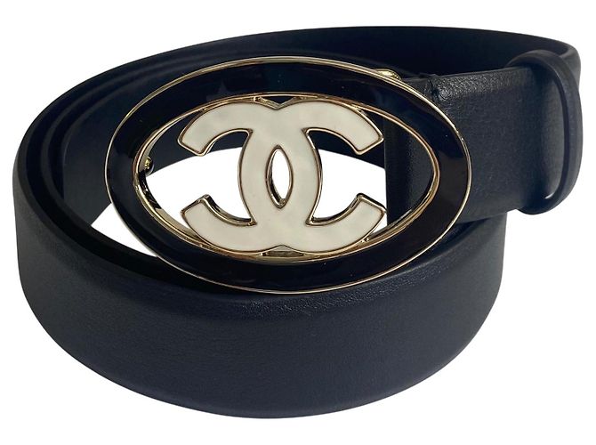 Chanel 24A Black White CC Enamel Lambskin Leather Belt Size  display picture 2
