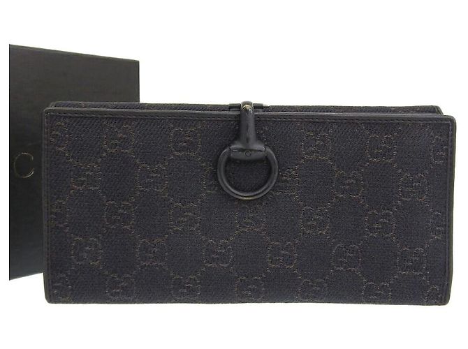 Gucci GG Canvas Horsebit Long Wallet Black Vintage Cloth ref  display picture 1