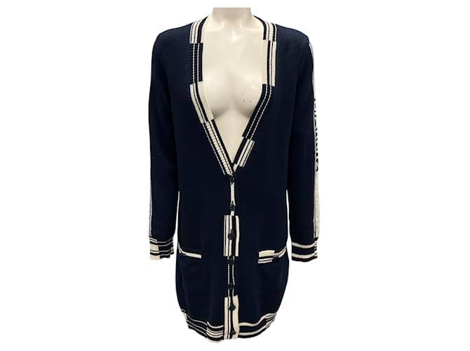 Chanel RARE Navy Biarritz Deauville Venise CC Logo Button Cashmere