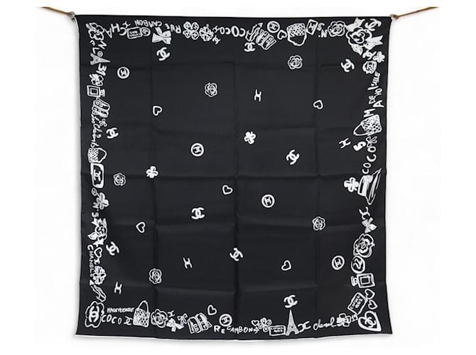 NEW CHANEL LOGO CC CLOVER CAMELIA HEART SQUARE 90 TWILL SILK SCARF
