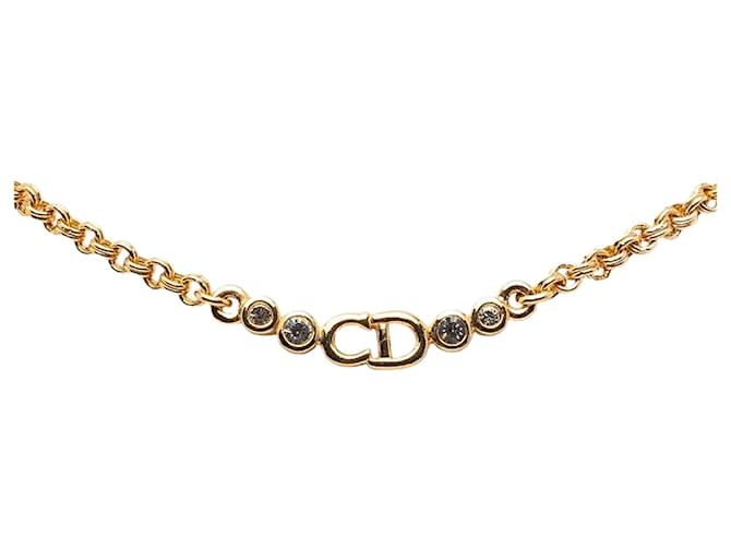 Dior Gold Gold Plated CD Logo Pendant Necklace Golden Metal Gold