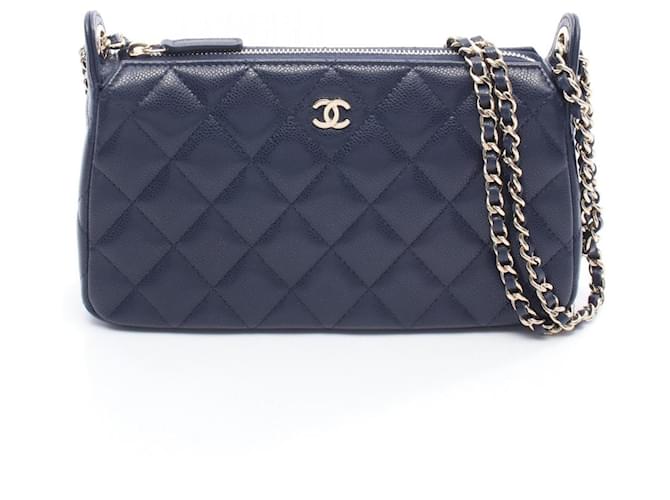 Chanel Matelasse Chain Clutch Shoulder Bag Navy blue Leather ref