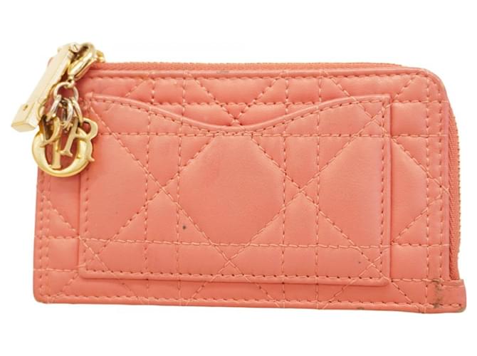 Christian Dior　Wallet Canaje coin purse Christian Dior Cannage Leather Coin Case in Pink ref.2678416