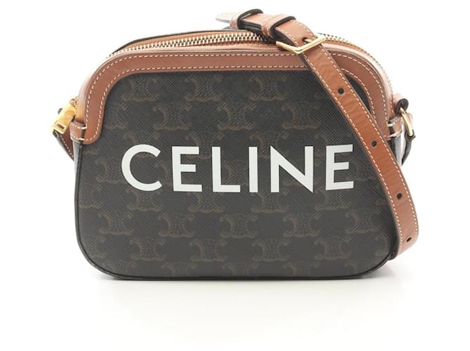 Céline Celine Triomphe Small Camera Bag Brown Black White Leather