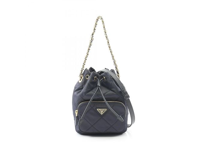 Prada Duet Nylon Navy Blue Bucket Bag Prada Duet Small Re-Nylon Bucket Bag - Blue | Editorialist main image 2