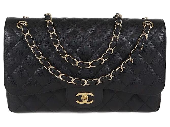 Chanel Black Quilted Caviar Leather Jumbo Classic Double Flap Bag