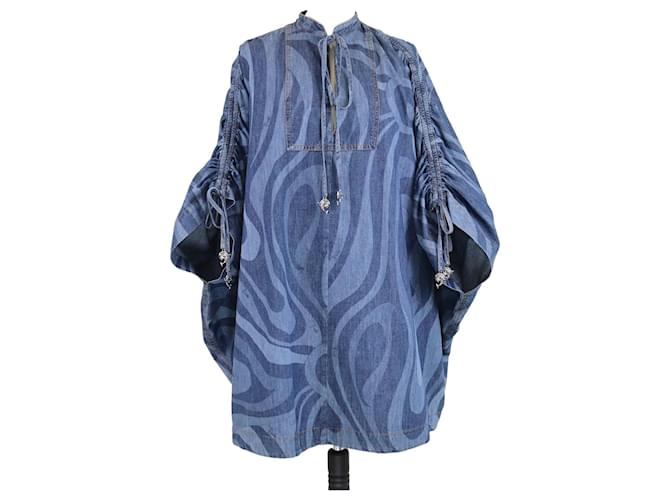 Emilio PUCCI Marmo-print Denim Kaftan Dress - Blue Emilio PUCCI Marmo-print Denim Kaftan Dress - Blue