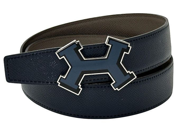 Hermes Belt Street H Leather Navy Gray Reversible Hermès 32mm Reversible H Logo Belt Kit Matte Silver Black x  main image 4