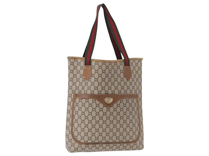 GUCCI GUCCI Plus Supreme Web Sherry Line Tote Bag PVC Beige Gold