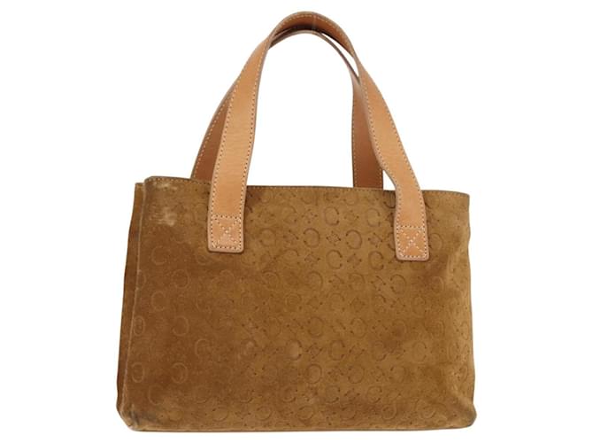 Céline CELINE C Macadam Canvas Hand Bag Suede Brown Gold Auth