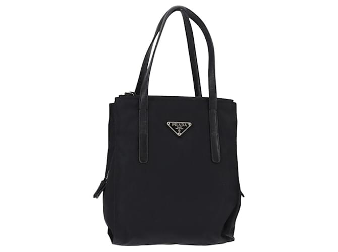 PRADA Hand Bag Nylon Leather Black Silver Auth SW1713 Silvery ref