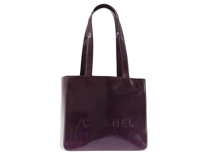 CHANEL Tote Bag Patent leather Purple Gold CC Auth bs29957 Golden