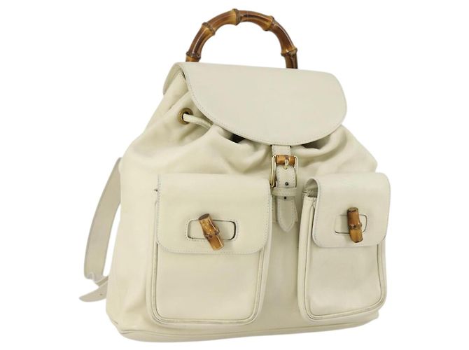 GUCCI Bamboo Backpack Leather Outlet Ivory Gold 003 8016 2058 Auth 151337 GUCCI Bamboo Rucksack Leder Outlet Elfenbein Gold 003 8016  main image 4