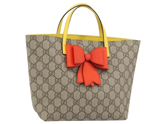 GUCCI グッチ トートバッグ GGスプリーム リボン イエロー 457232 GUCCI GG Supreme Hand Bag PVC Beige Gold 457232 Auth bs31686