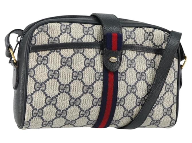 【OLD GUCCI】ミニショルダー 希少ネイビー GG Plus PVC GUCCI GG Supreme Sherry Line Shoulder Bag PVC Navy Gold 89 02 055
