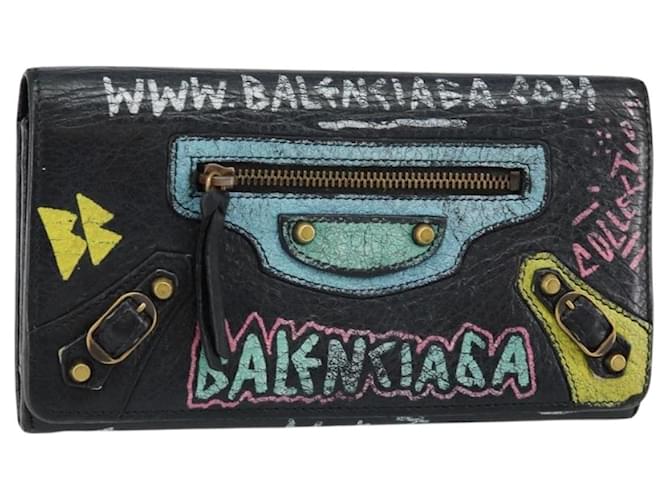 BALENCIAGA Continental Graffiti Wallet Leather Black Gold 164471