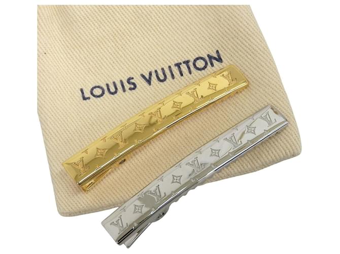 Louis Vuitton Hair Clip Set Silvery Golden Metal ref.2716809