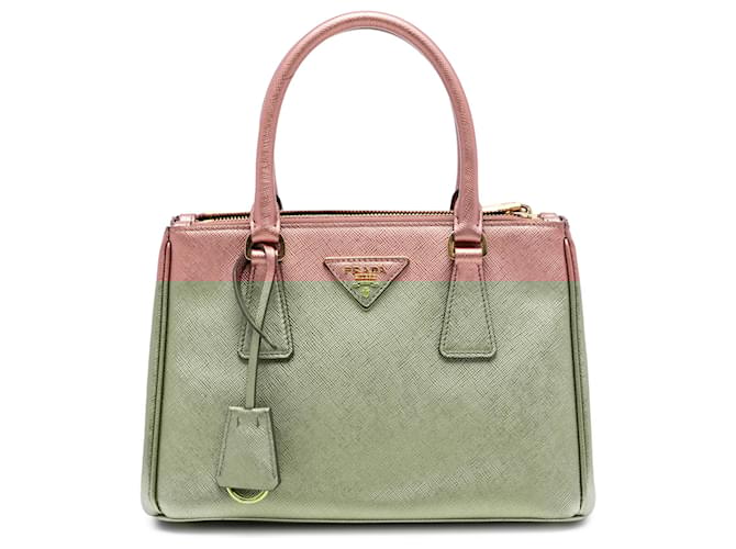 Prada Pink Small Metallic Saffiano Lux Galleria Double Zip Satchel