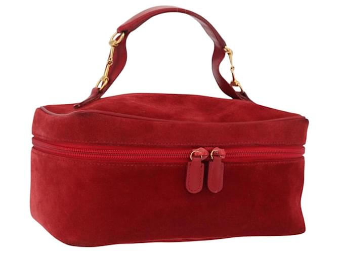 GUCCI Vanity Hand Bag Suede Red Gold 032 1705 0140 Auth 156137