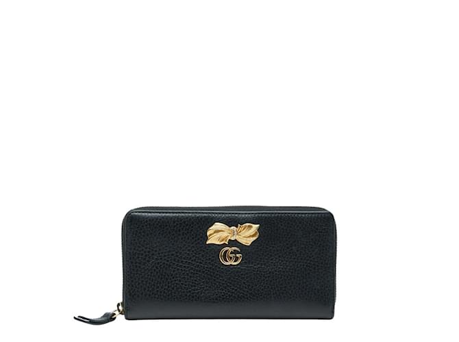 Gucci GG Marmont Ribbon Zip-Around Long Wallet Black Leather ref