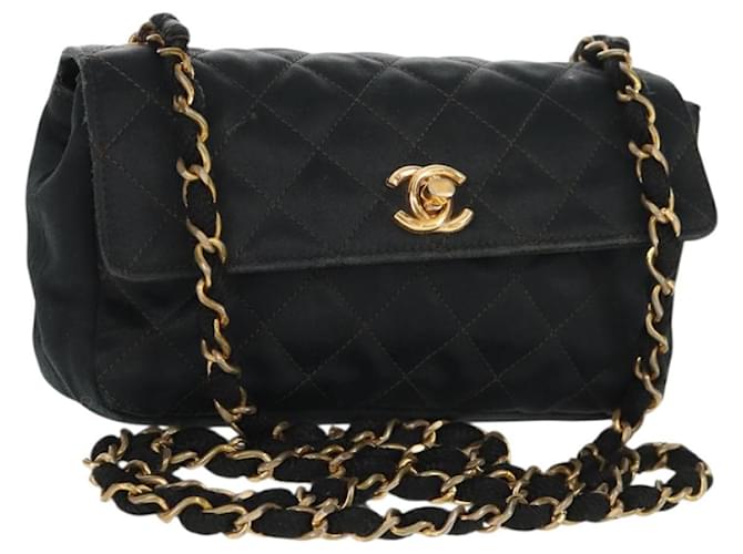 CHANEL Mini Matelasse 18 Chain Shoulder Bag Satin Black Gold CC