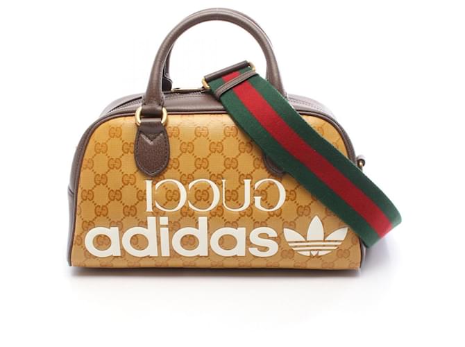 Gucci x adidas Mini Duffle Bag Brown Leather Cloth Plastic ref