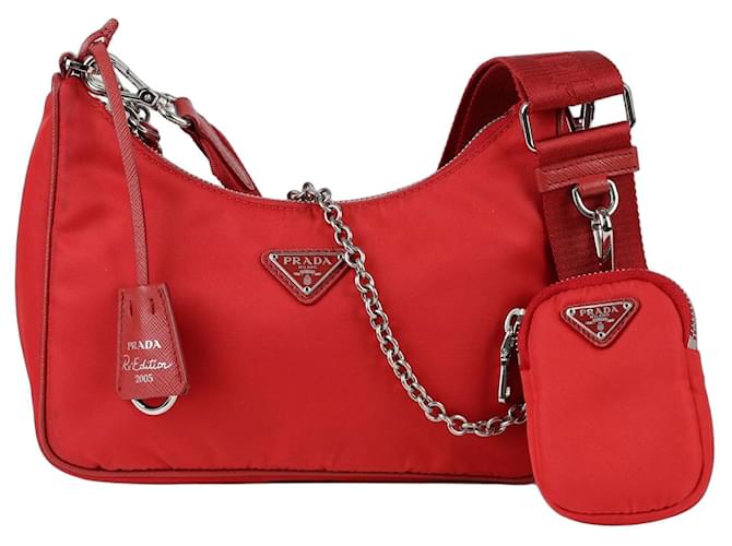 Prada Reedition Hobo Shoulder And Crossbody Bag Red Nylon ref