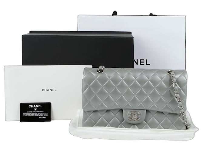 Chanel Classic Medium Chain Shoulder Bag White Leather Lambskin