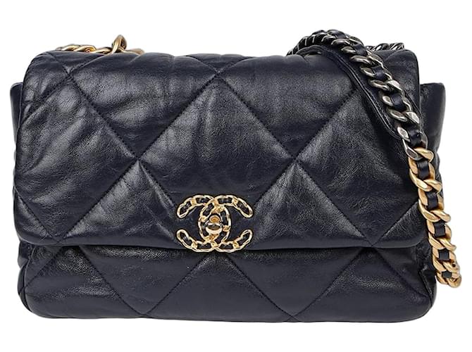 Chanel Large Tote Shoulder Bag Blue Leather Lambskin ref.2737312