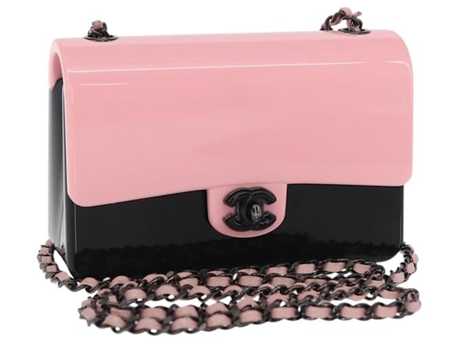 CHANEL Chain evening bag Shoulder Bag plexi Black Pink CC Auth