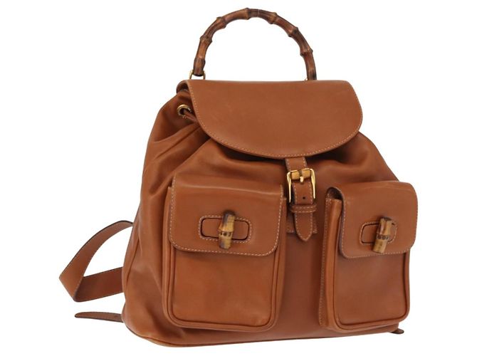 GUCCI Bamboo Backpack Leather Brown Gold 003 2058 0016 Auth  display picture 3