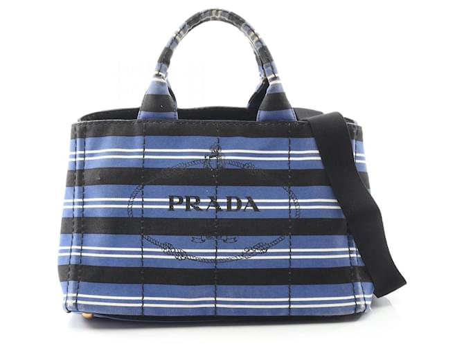 PRADA カナパ Prada Canapa Tote Bag Black White Blue Cloth ref.2753482 - Joli Closet