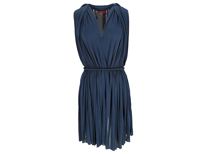 Lanvin V-Neck Gathered Mini Dress in Navy Blue Viscose Cellulose fibre  ref.2755675 - Joli Closet