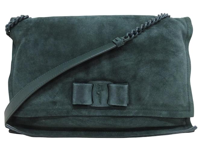 Salvatore Ferragamo VIVA BOW Vara Ribbon Suede Chain Shoulder Bag
