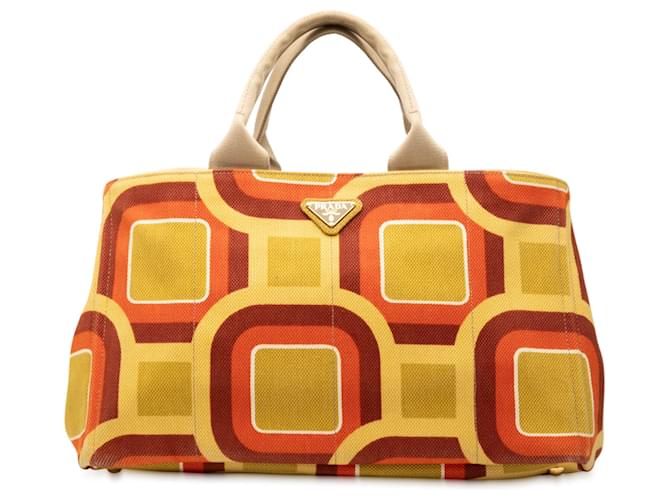 Tote Prada Yellow Large Printed Canvas Canapa Soho Satchel Cloth