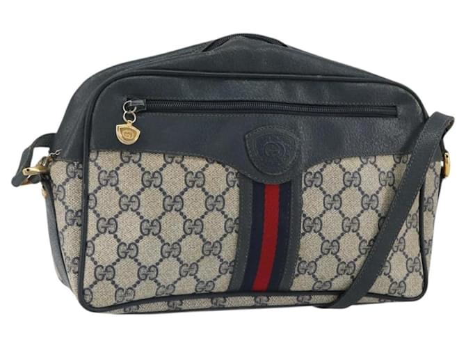 GUCCI GG Supreme Sherry Line Shoulder Bag PVC Navy Gold 001 56