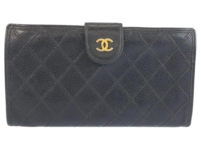 Chanel Vintage Bicolor Coco Mark Black Leather Long Wallet ref