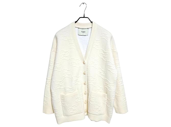 Knitted Cardigan Fendi Cardigan White Fendi Women's Calligraphy