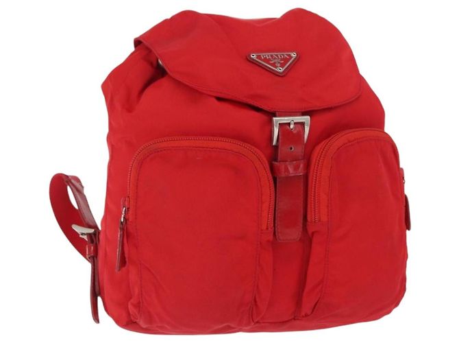 PRADA Backpack Nylon Red Silver Auth 164789 Silvery ref  display picture 3